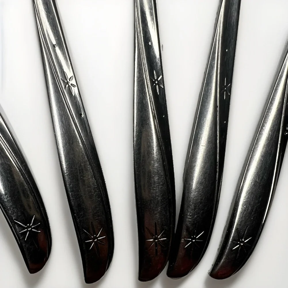 Oneida Community Twin Star 5 Teaspoons Atomic Starburst MCM Vintage Stainless